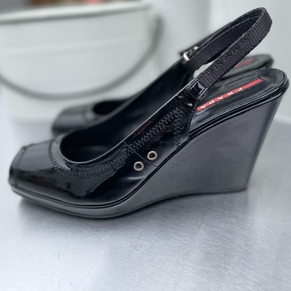 Prada Wedges - Black Patent Leather Size 38.5 - Picture 2 of 6
